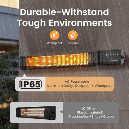Infrared Heater 24H Timer Outdoor Heater, IP65, Memory Function Infrared Electric Patio Heater, 9 Levels Heating Touchscreen With Remote Electric heater, Restaurant Backyard, 1500W, Black