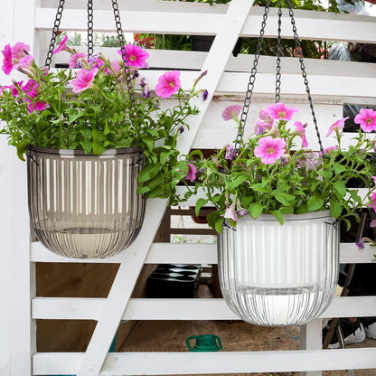 Maxcheck 4 Pcs Self Watering Hanging Planters Indoor Gift 6.5'' 4.5'' Hanging Flower Pots Baskets Outdoor Self Watering Plant with 3hooks Drainage Holes for Home(Grey,Clear)