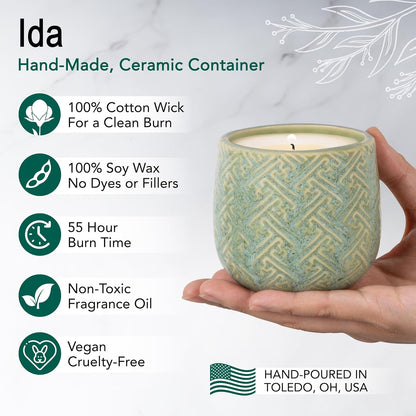 The Growing Candle, Lavender Scented, 10oz Ceramic Pot, Single Wick Aromatherapy Candles, 100% Soy for Women and Men, Ida