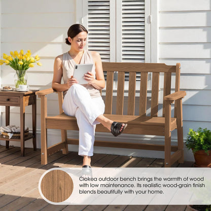 Ciokea 46" Heavy Duty Outdoor Bench Set of 2, HDPE Weatherproof Garden Bench, 2-Person Memorial Benches with 660 Lbs, Waterproof Patio Porch Benches for Outside Business Deck Office Backyard, Teak