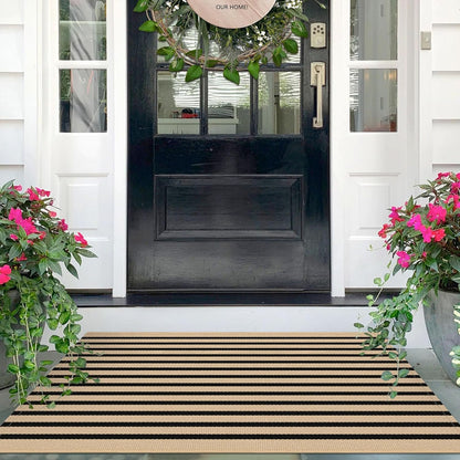 IOHOUZE Striped Area Rug 2.3'x3.6' Front Door Rugs Small Washable Area Rug for Front Porch, Spring Summer Welcome Door Mats Outdoor Indoor, Doormat for Entryway Porch Entrance, Tan/Black