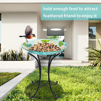 VCUTEKA 18" Outdoor Glass Birdbath with Sturdy Metal Stand for Lawn, Yard, or Garden Decor Bird Lovers Gift, Hummingbird Bird Bath Detachable, 22" Height