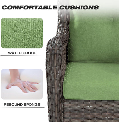 Joyside Wicker Patio Furniture Set 6 Piece Set with 1 Three-Seat Sofa, 2 Swivel Rocker Chairs, 2 Ottomans and 1 Side Table, Outdoor Furniture Patio Conversation Sets(Mixed Grey/Green)