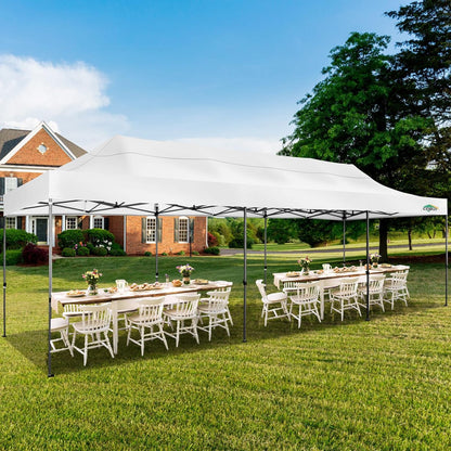 COBIZI 10x30 Pop up Canopy, Heavy Duty Outdoor Party Tents for Parties, Ez up UPF 50+ Waterproof Commercial Canopy with Wheeled Bag can fold, White(Windproof Upgraded)