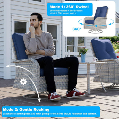 11-Piece Patio Furniture Set, Outdoor Patio Furniture with Fire Pit Table, Swivel Chairs Set, Thick Cushions, Modular Patio Sofa, Dual-Strand Wicker Rattan, Rust-Resistant Frame, Navy Blue