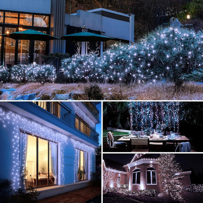 btfarm 4 Pack Solar String Lights Outdoor - 320LED 132FT Solar Fairy Lights Outside Waterproof 8 Modes, Copper Wire Twinkle Solar Powered Light for Garden Yard Tree Christmas Wedding Decor, Cool White
