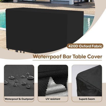 3Pcs Outdoor Patio Bar Set with Cover, 55" Rectangular Pub Height High Top Bar Table with 2 Cushioned Bar Stools, Metal Bar Table and Chairs Set for Outside, Patio, Balcony, Deck