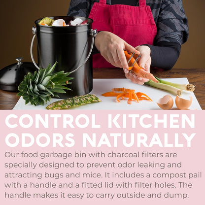EPICA Countertop Compost Bin Kitchen | 1.3 Gallon | Odorless Composting Bin with Carbon Filters | Indoor Compost Bin with Lid | Stainless Steel Kitchen Composter for Food Scraps & Waste Recycling