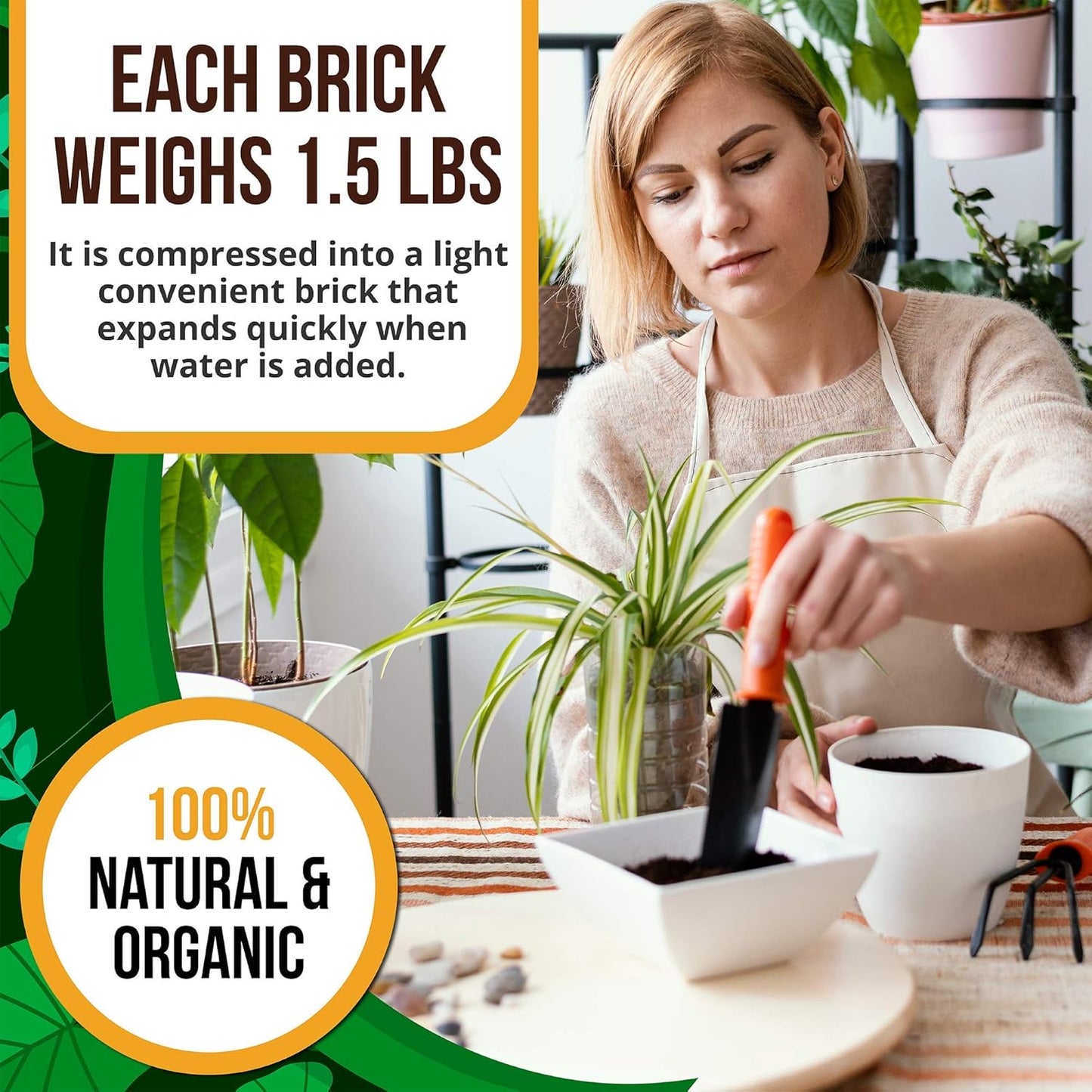 Coco Coir Bricks 5-Pack (650g Each) – Peat-Free Coconut Coir/Peat, Low EC & pH Balanced, High Expansion Seed Starter for Potting Mix, Hydroponics, Mushroom Substrate & Reptile Bedding