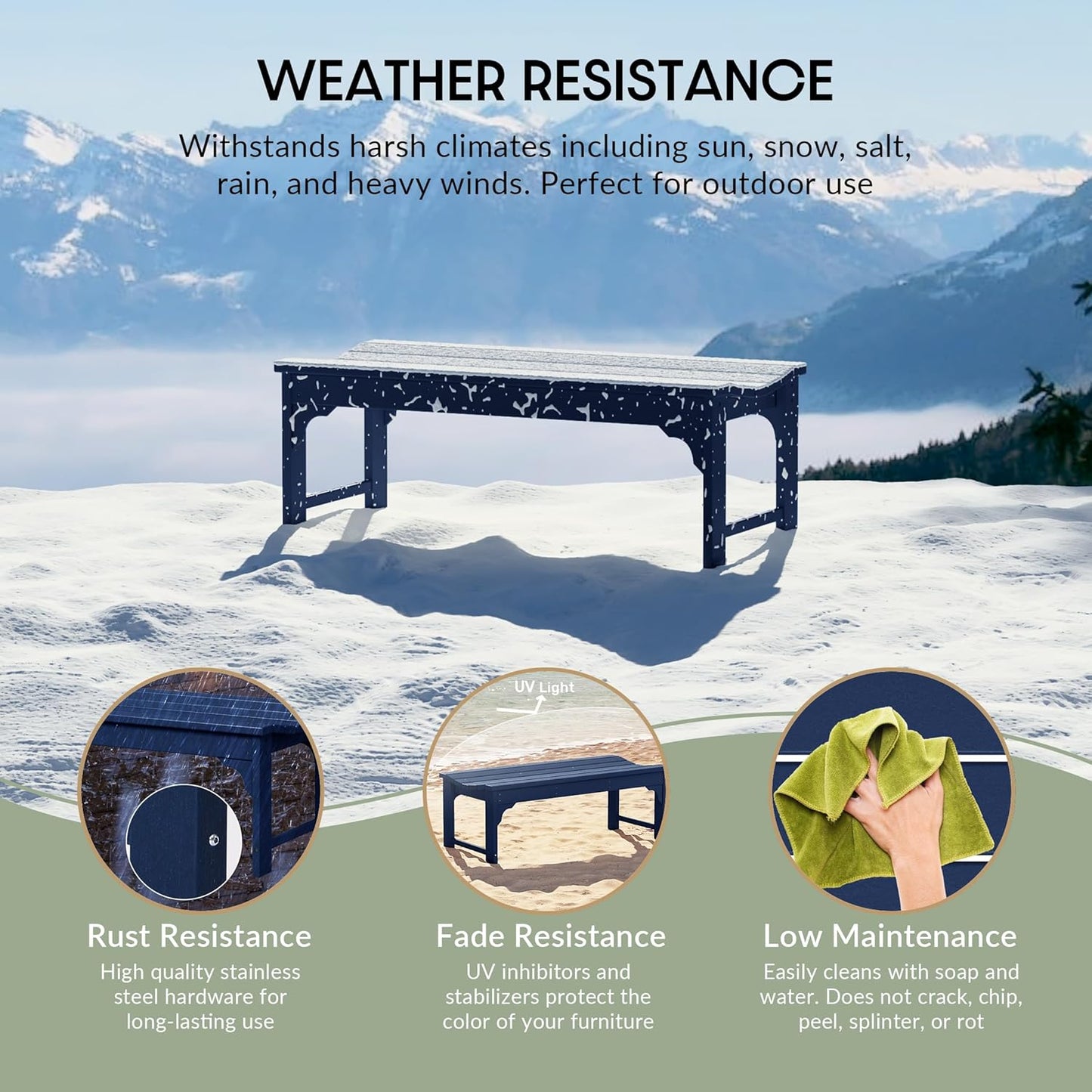 WestinTrends Malibu Outdoor Bench, All Weather Resistant Poly Lumber Backless Patio Garden Bench, Adirondack Curved Bench Seat for Comfort, Navy Blue