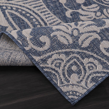 Medallion Outdoor Rug 9x12 Washable Outside Carpet for Indoor Patio Porch Waterproof Easy Cleaning Non Shedding Area Rugs Blue 9 x 12