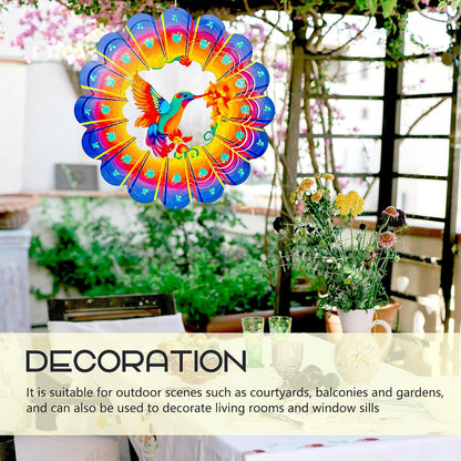 Wind Spinners Outdoor Hummingbird Art12 inch 3D Stainless Steel Laser Cut Metal Art Geometric Pattern Wind Sculpture Hanging for Yard Garden Decorations Gifts Outdoor