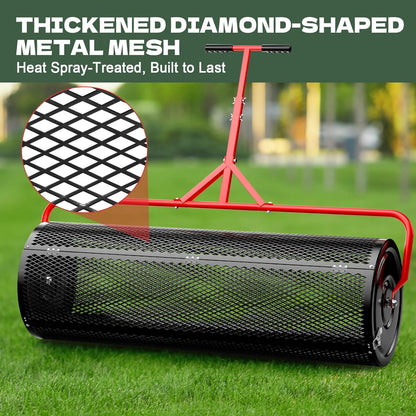Compost Peat Moss Spreader for Lawn, 44 Inch Compost Roller Spreader with Adjustable T-Shaped Handle, Upgraded Side Clasps, Durable Lightweight Metal Roller, Lawn Garden Yard Care