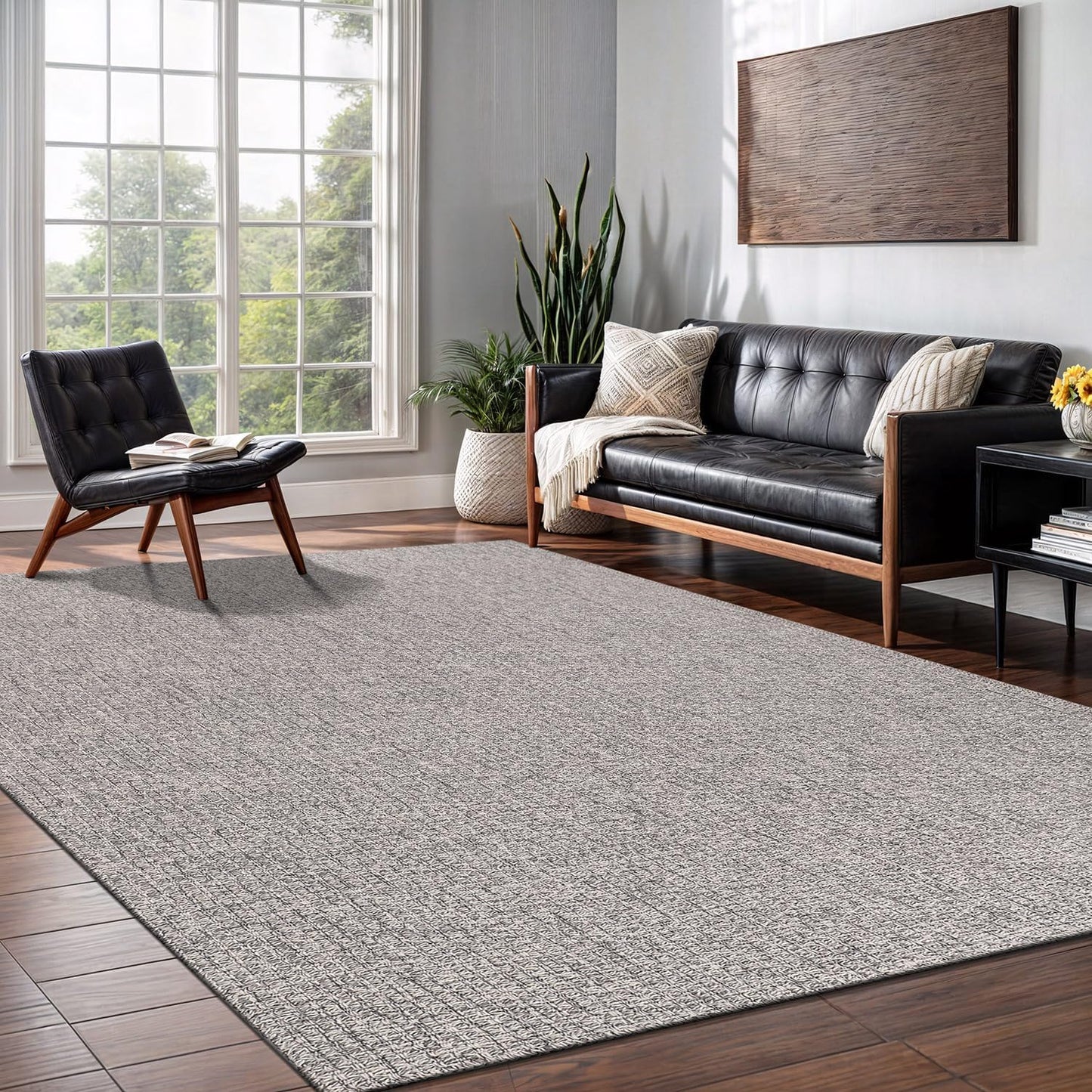 Easy Jute Rug 6x9 Indoor Outdoor Natural Rugs Solid Fiber Rug Woven Area Rug Boho Easy Clean Inside Carpet for Living Room Bedroom Dining Room Hallway or Outdoor Patio Porch (6 X 9 Silver)