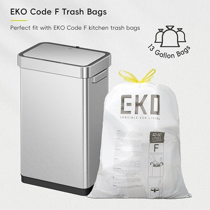 EKO Deluxe Mirage-T 50 Liter / 13.2 Gallon Touchless Rectangular Motion Sensor Trash Can, Matte Stainless Steel Finish