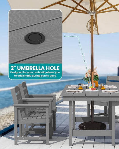 SERWALL Patio Dining Table and Bench Set for 6, Gray