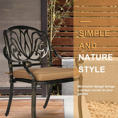 3-Piece Outdoor Patio Dining Set, All-Weather Cast Aluminum Patio Furniture Set for Backyard Garden Deck with 2 Cushioned Chairs and 31” Round Table, 2" Umbrella Hole