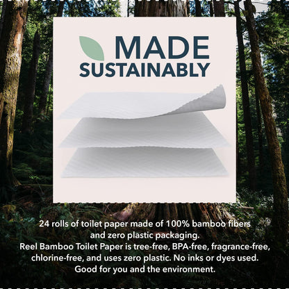 Reel Premium Toilet Paper - 12 Rolls of Toilet Paper - 3-Ply Made from Tree-Free - Zero Plastic Packaging, Septic Safe
