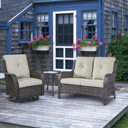 Outdoor Loveseat Small Patio Furniture 2 Seater Sofa Brown Wicker Couch Rattan Settee for Single-Family House
