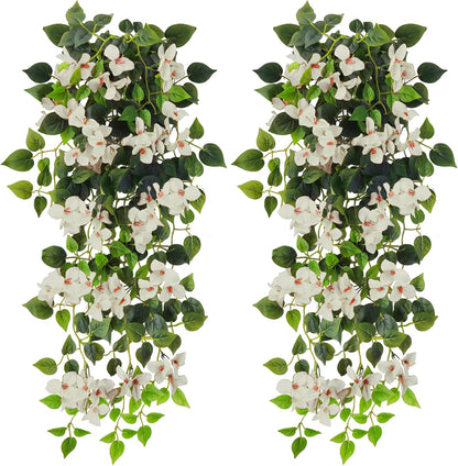 Artificial Hanging Flowers Bougainvillea, UV Resistant Fake Plastic Faux Flower Fabric Vine for Indoor Outdoor Garden Porch Eave Wedding Wall Décor