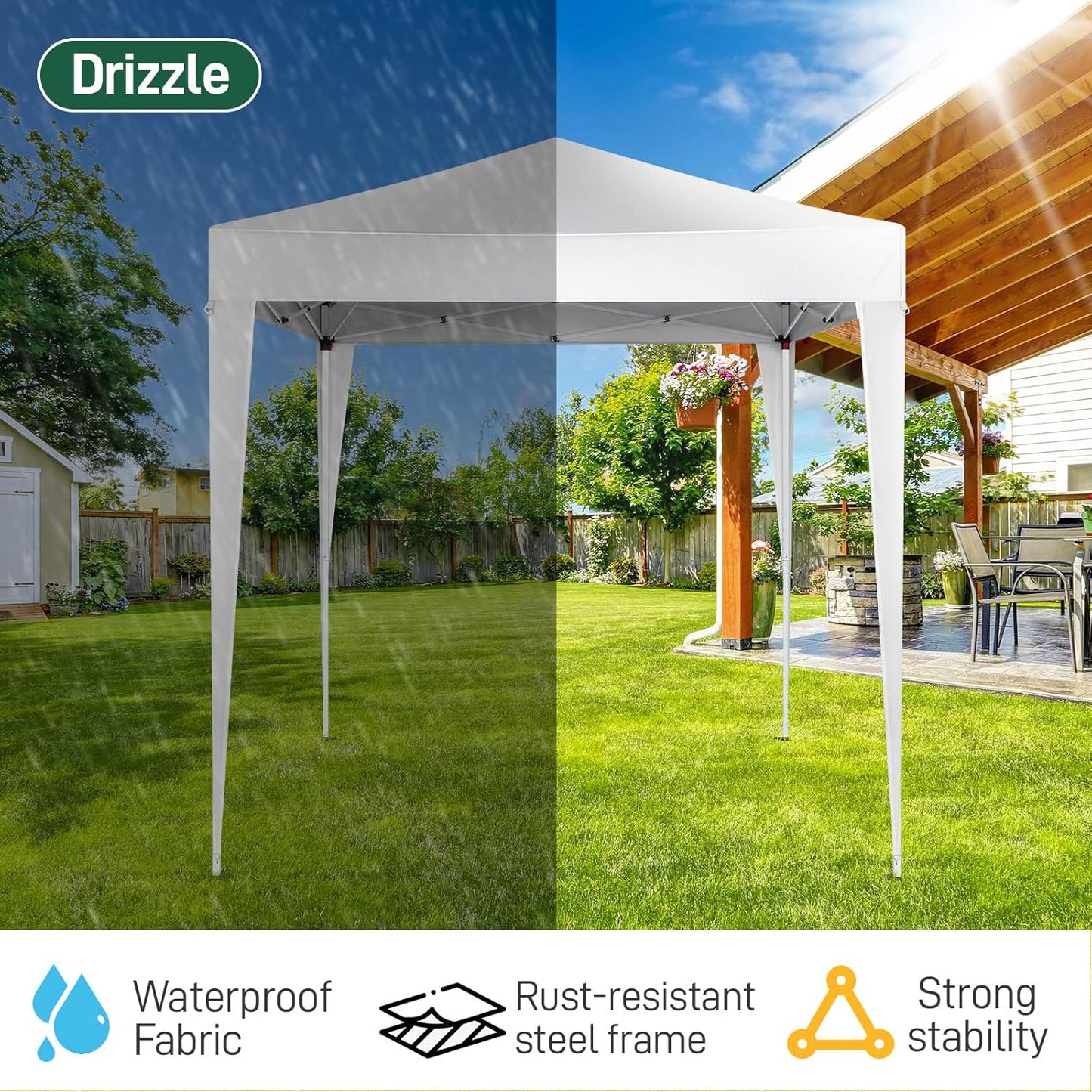 Outvita 6.5x6.5ft Pop Up Canopy Tent, Outdoor Instant Shelter Folding Canopy with Carry Bag for Commercial Events, Party, Backyard BBQ, Camping White