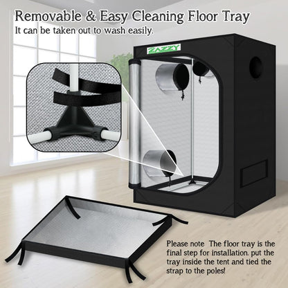 zazzy Indoor Grow Tent, 36"x60"x78" Mylar Hydroponic Plant Growing Tent with Observation Window and Waterproof Floor Tray for Plants Indoor