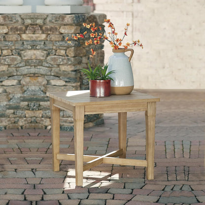 Signature Design by Ashley Outdoor Eucalyptus Carter Hall Patio End Table, Beige