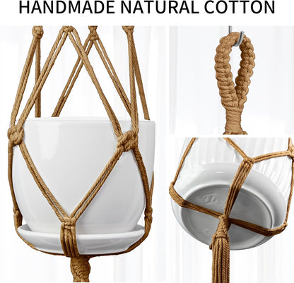 Macrame Plant Hanger, 34"/41"/46" 3 Sizes, Hanging Planters for Indoor Outdoor Plants, Flower Pot Holder with Wood Beads & Tassels for Boho Home Decor, 3 Pack, Brown