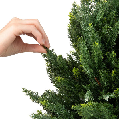 Premium 16" Diameter Artificial Cypress Topiary – Set of 2 Faux Plants in Beige Decorative Planters – UV-Resistant, Weatherproof, Realistic Outdoor & Indoor Greenery