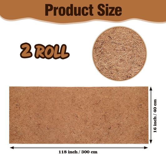 Sawysine 2 Rolls 16 x 118 Inch Coir Liner Roll Coconut Fiber Mat Natural Coconut Coir Liner Sheets Plant Potting Mat for Garden Decor Planters Flower Window Box Basket Animal Pet Pad Reptile Carpet
