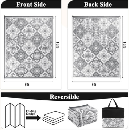 Pauwer Waterproof Outdoor Rug 8x10, Reversible Plastic Straw Patio Camping Rug, Indoor Outdoor RV Mat Carpet for Deck, Camper, Porch, Balcony, Backyard, Picnic, Clover Grey