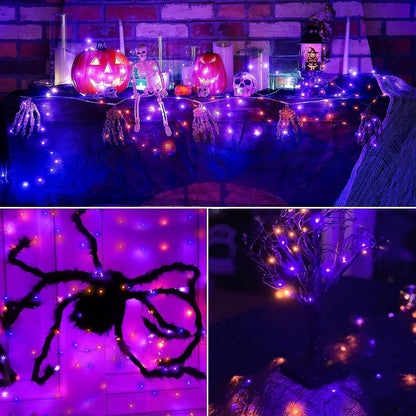 Joomer Orange Purple Halloween Solar String Lights - 2 Pack Total 80FT 240LED Solar Fairy Lights, Waterproof Outdoor Twinkle Lights with 8 Modes for Garden, Porch, Trees, Halloween Decor (Black Wire)
