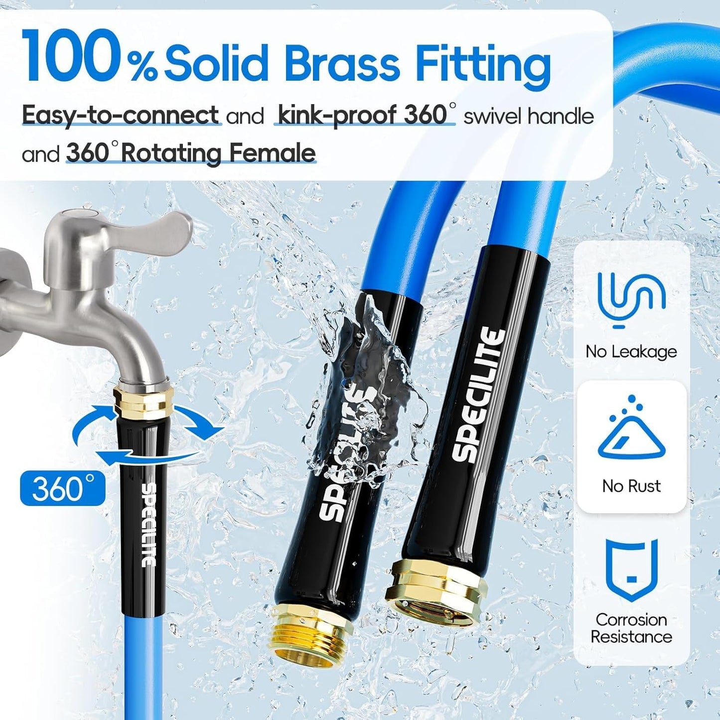 Hot/Cold Garden Water Hose 150 ftx 5/8 in, -50℉ To 190℉, Heavy Duty, Flexible, Burst 605 Psi, Lightweigh, Upgraded Rubber Pipe with 3/4" Brass Fittings For Backyard, Outdoor, Farm, Blue