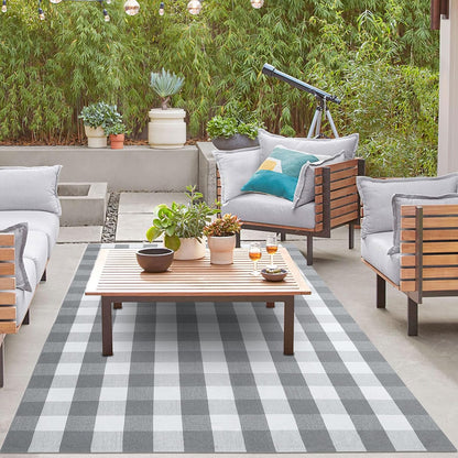 IOHOUZE Buffalo Plaid Rug 5x7 Ft Indoor Outdoor Rug, Washable Rugs for Living Room, Spring Summer Welcome Mats Outdoor, Cotton Area Rug for Farmhouse/Entryway/Home Entrance, Grey White