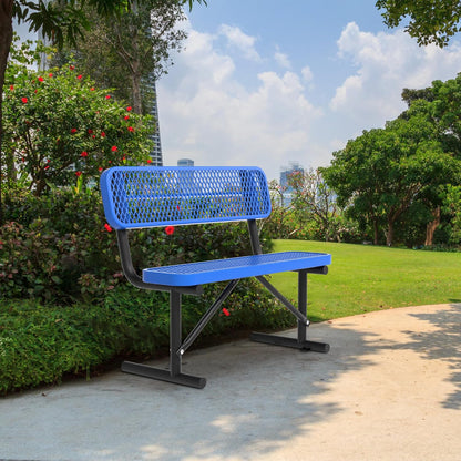 4/6/8 Feet Park Bench for Outside Heavy Duty Metal, Garden Benches Outdoor Bench with Backrest & Portable Frame, for Shopping Malls Stores Parks Patios Decks, Blue