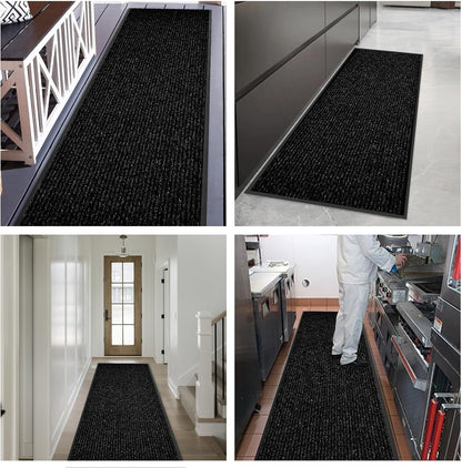 fani Heavy Duty Large Outdoor Indoor Entrance Black Doormat Waterproof Low Profile Entrance Rug Front Door Mat Patio Anti-Skid Rubber Back, 35x72 inch (Black)
