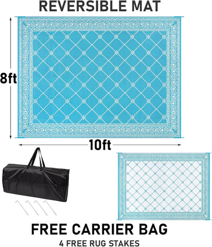HiiARug Outdoor Rug for Patios Clearance 8'x10' Plastic Straw Rug Waterproof Reversible RV Mat Outdoor Area Rugs for RV, Backyard, Deck, Camping
