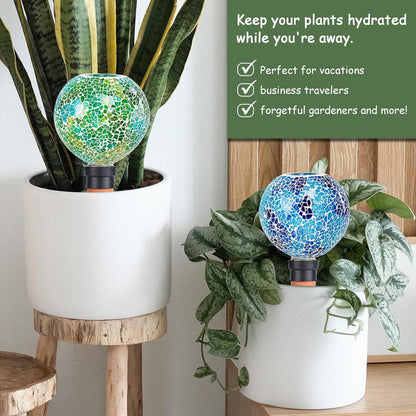 Terracotta Watering Spikes Mosaic Plant Watering Globes for Outdoor Plants 2 Pack Automatic Plant Waterer Indoor for Pots Garden Office
