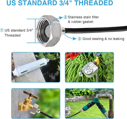 Bonviee Misters for Outside Patio, 100FT Misting Cooling System for Patio, 100FT (30M) Misting Line+28 Mist Nozzles+3/4" Brass Adapter, Pre-Assembled Garden & Greenhouse Watering System