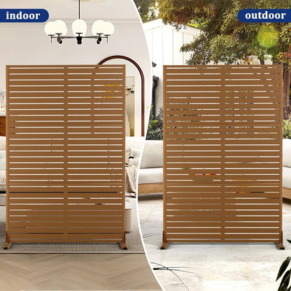 FENCY Outdoor Privacy Screen, 72" H×47" W Metal Privacy Screen, Outdoor Freestanding Privacy Screen & Panels for Deck Patio Balcony(Brown-Louvered)