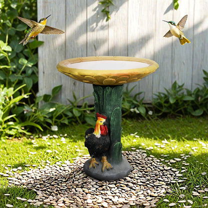 SKYFIRE 23" H Outdoor Concrete Bird Bath - Sunflower Birdbath Bowl with Leaf Pedestal for Garden, Patio, Lawn, Yard, Outdoor Decor -20”Dia. X 23”H Rooster and Chicken Bird Bath Outdoor Garden Statue