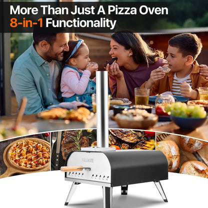 Pizza Oven 13 Inch Outdoor Wood Fired Portable Stainless Steel Pizza Oven with Pizza Stone for Family Outside Cooking Camping Backyard BBQ Pizza Maker Garden Kitchen(black13IN)