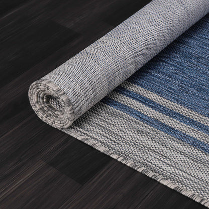 Bordered Outdoor Rug 9x12 Washable Outside Carpet for Indoor Patio Porch Waterproof Easy Cleaning Non Shedding Area Rugs Navy 9 x 12