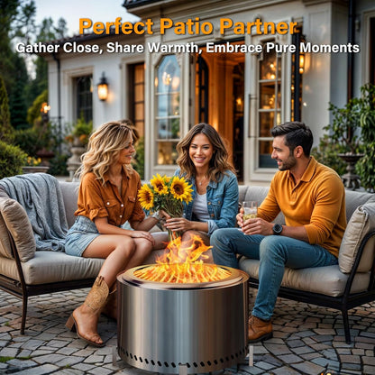 HGD 27.5" Smokeless Fire Pit with Stand, Stainless Steel Wood Burning Firepit for Friends & Family Gatherings, Secondary Combustion Outdoor Patio Stove for Garden BBQ & Bonfire
