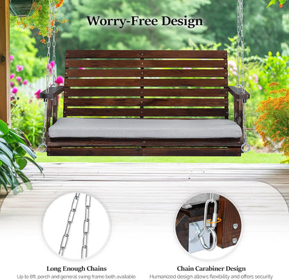 VINGLI Outdoor 4 FT Porch Swing, Heavy Duty 880 LBS Wooden Patio Swings with Cushions, Farmhouse Style Hanging Bench with Adjustable Chains for Yard | Garden | Lawn | Balcony, Rustic