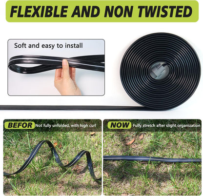 Sprinkler Soaker Hose 25 ft, Flat Watering Hose with Holes, Water Saving Drip Line Irrigation Hoses with Garden Staples for Lawn, Vegetable Garden Beds (25 ft)