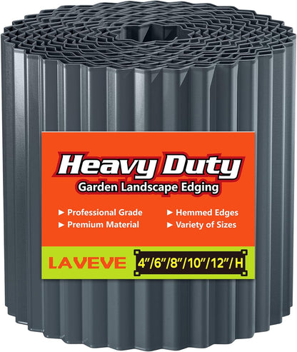 LAVEVE Corrugated Metal Garden Edging 10" x 20Ft, Landscape Edging Border for Lawn, Flower Bed, Garden Fence, Paver Edging (Dark Gray)