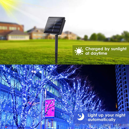 Solar String Lights Outdoor, 2-Pack 144FT 400 LED Solar Christmas Twinkle Lights Outside Waterproof Copper Wire 8 Modes Solar Fairy Lights for Garden Tree Party Birthday Christmas Decor (Blue)