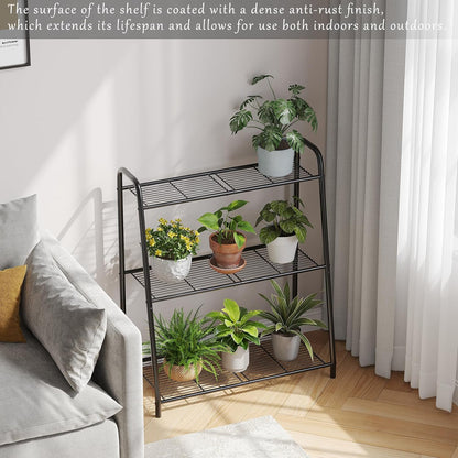 Metal Plant Stand Indoor Outdoor for Multiple Plants,3 Tier Plant Shelf,Large Heavy Duty Flower Holder Ladder Plant for Living Room, Patio, Balcony (Black)