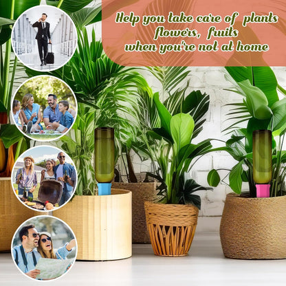 12 Pack Plant Watering Devices Include 6 Terracotta Self Watering Spikes and 6 Pcs 26 oz Plastic Bottles, Slow Release Vacation Insert Automatic Plant Waterer Device (Mixed Colors)